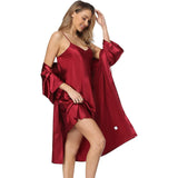 Women Silk Two Piece Sleepwear Silk Nightgown And Robe Set