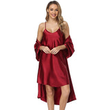 Women Silk Two Piece Sleepwear Silk Nightgown And Robe Set