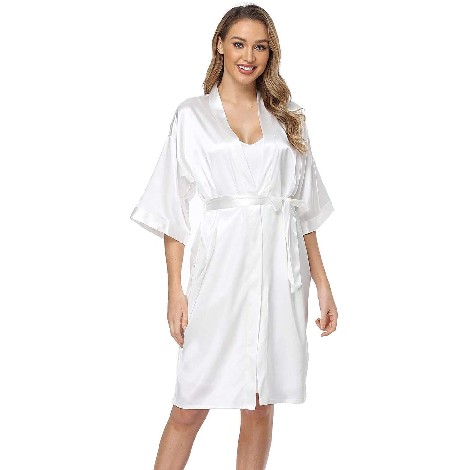 Women Silk Two Piece Sleepwear Silk Nightgown And Robe Set