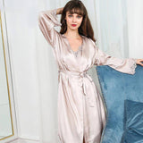 Womens Lace Silk Nightgown And Robe Set 100% Silk Sleepwear