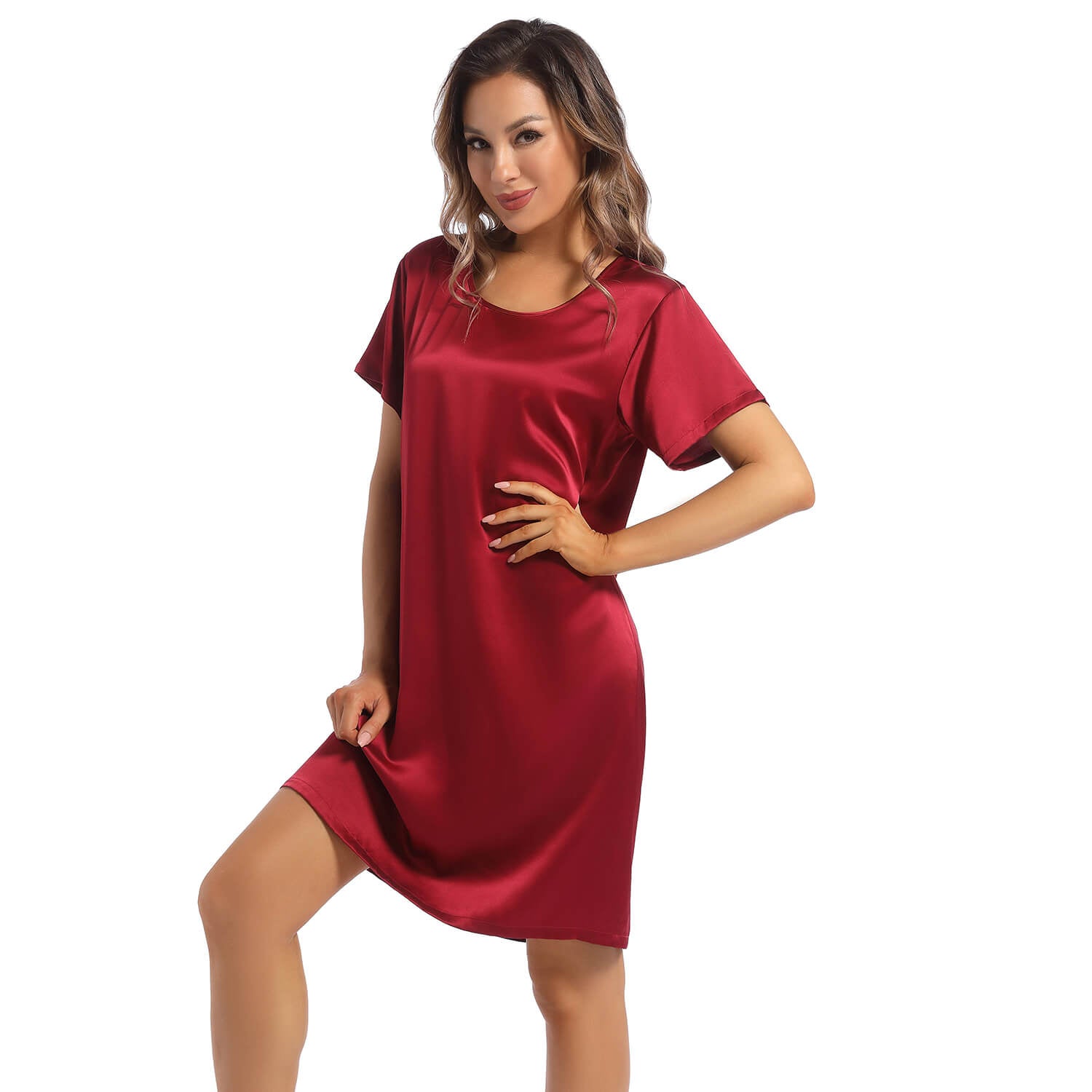 Women Silk Nightgown Short Sleeves Ladies Silk Night Dress - slipintosoft