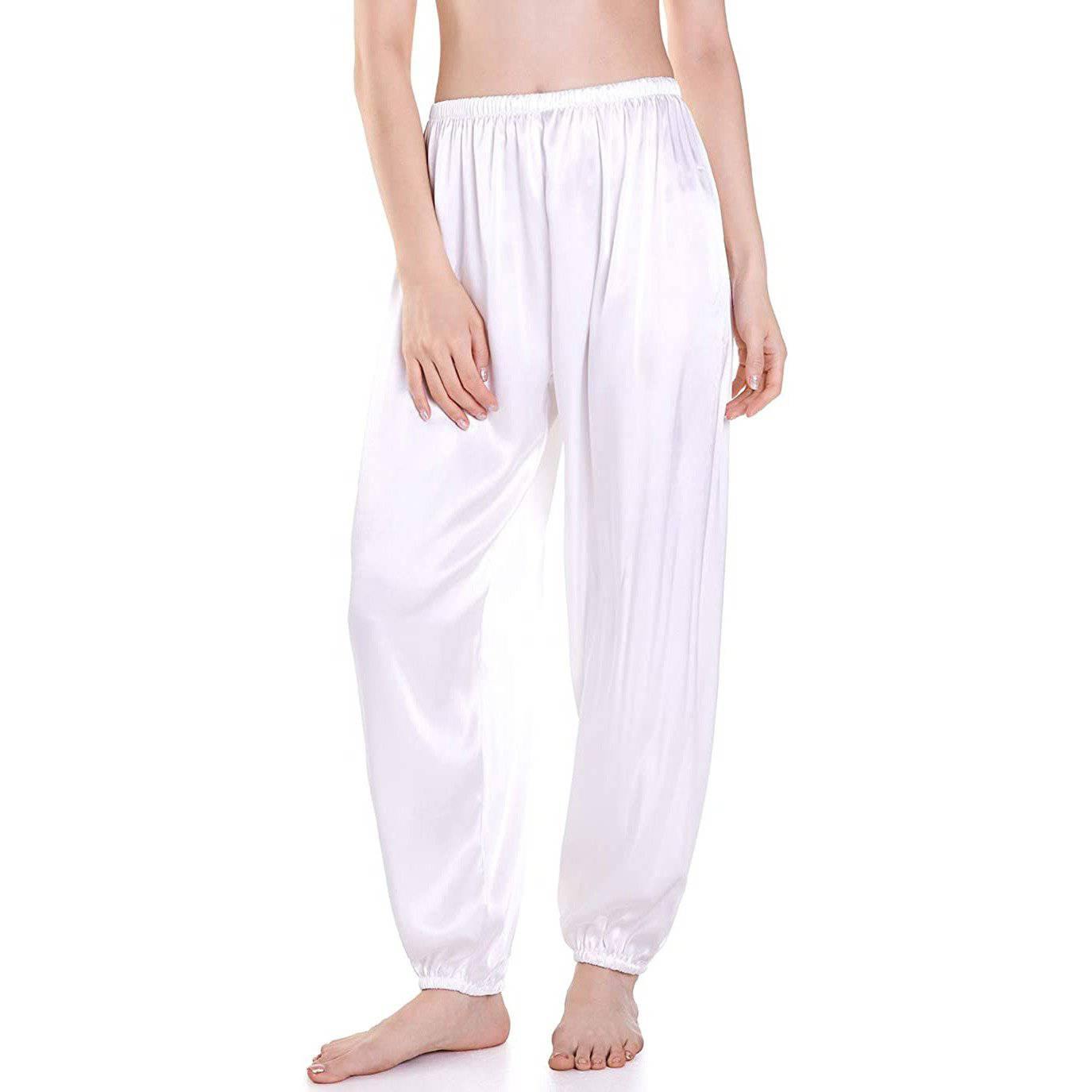 Womens Wide Leg Silk Pajama Pants Silk Loose Elastic Waist Stretch cuffs Lounge Pants - slipintosoft