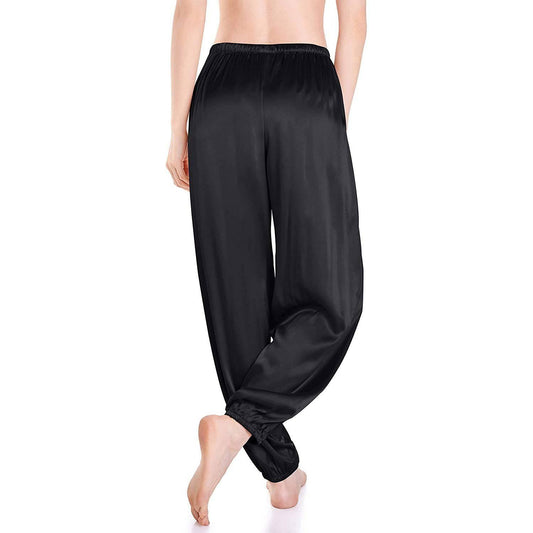 Black Womens Silk Pajama Pants Wide Leg loose Mulberry Casual Silk Pants