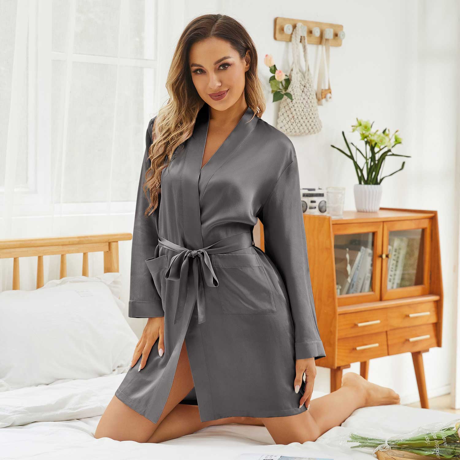 Short Mulberry Silk Robe For Women With Belt Luxury Real Sexy Silk Bathrobe - slipintosoft