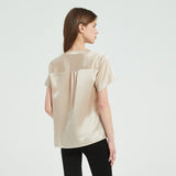 Women Short Sleeve Silk Blouse V Neck Silk Shirts Tops for Women - slipintosoft