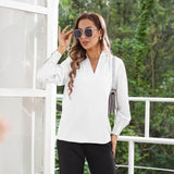 Women's Long Sleeves V Neck Silk Blouse - slipintosoft