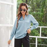 Women's Long Sleeves V Neck Silk Blouse - slipintosoft