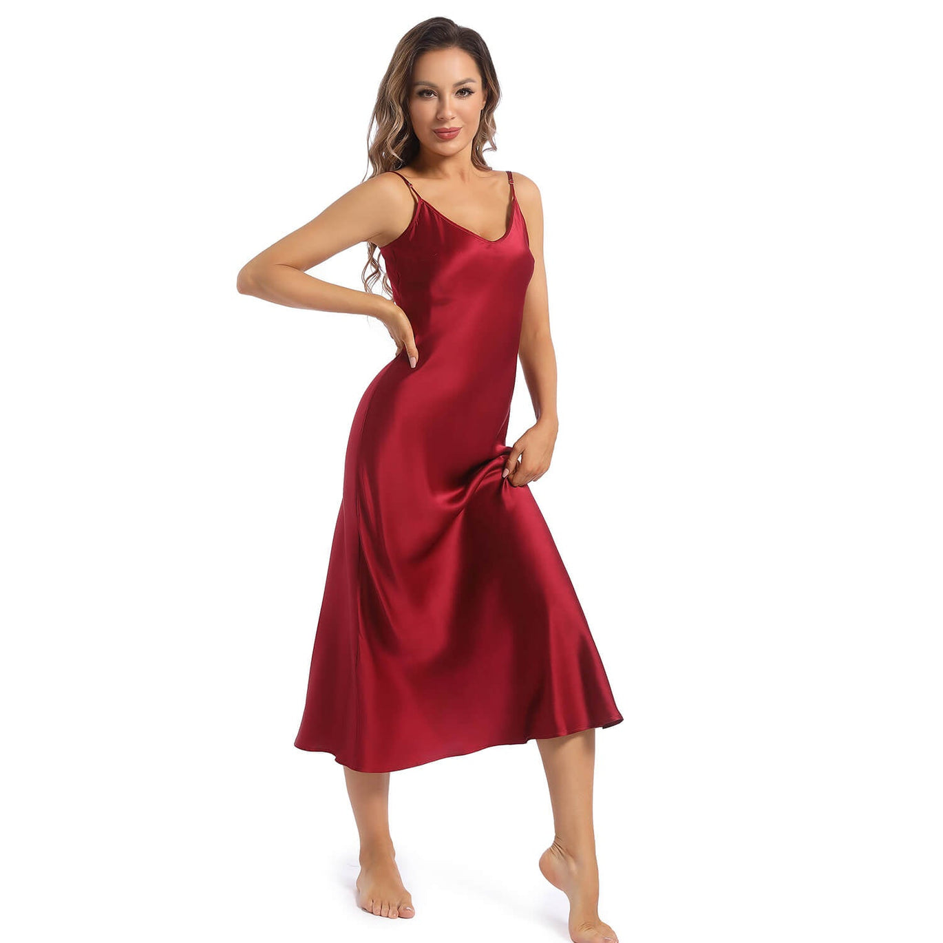 flowy silk dresses for women Long Flowy Satin Formal Prom Party Dress – The Dress Outlet main image 1