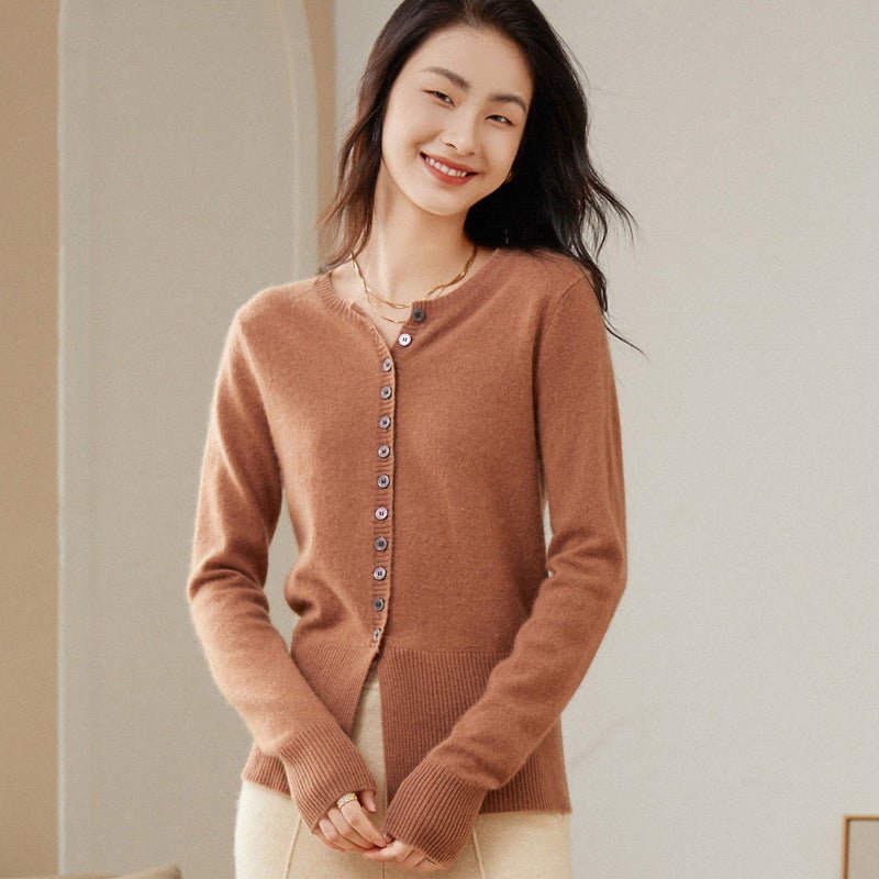 Women's Slim Fit Cashmere Cardigan Sweater Round Neck Button-Down Tops - slipintosoft