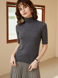 womens slim fit cashmere sweater short sleeve turtleneck cashmere blouse - slipintosoft