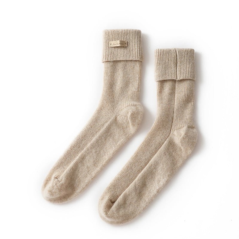 Womens Solid Cashmere Socks Warm Fluffy Mid - Calf Cashmere Socks Fall Winter