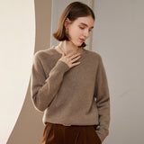 Women's Solid Crewneck Knitted Cashmere Sweater Long Sleeve Cashmere Pullover - slipintosoft