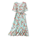 Women's Summer Silk Floral Dress V Neck Guest Party Silk Midi Dress