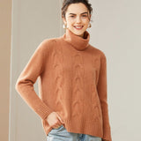 Women's Turtleneck Cashmere Sweater Classic Cable-Knit Cashmere Pullover - slipintosoft