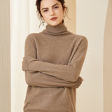 Womens Turtleneck Solid Cashmere Sweater Classic Fit Cashmere Knitted Pullover - slipintosoft