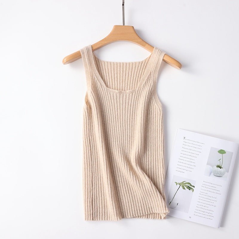 Women's U Neck Cashmere Tank Rib-Knit Pure Cashmere Vest Tops - slipintosoft