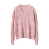 Women's V Neck Cashmere Sweater Basic Long Sleeve Solid Cashmere Pullover - slipintosoft