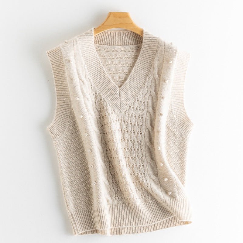 Women's V Neck Cashmere Tank Top Knitted Solid Cashmere Vest - slipintosoft