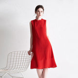 Ladies Red Sleeveless Dress Pure Color Silk Dress 100% Pure Mulberry Silk Dresses