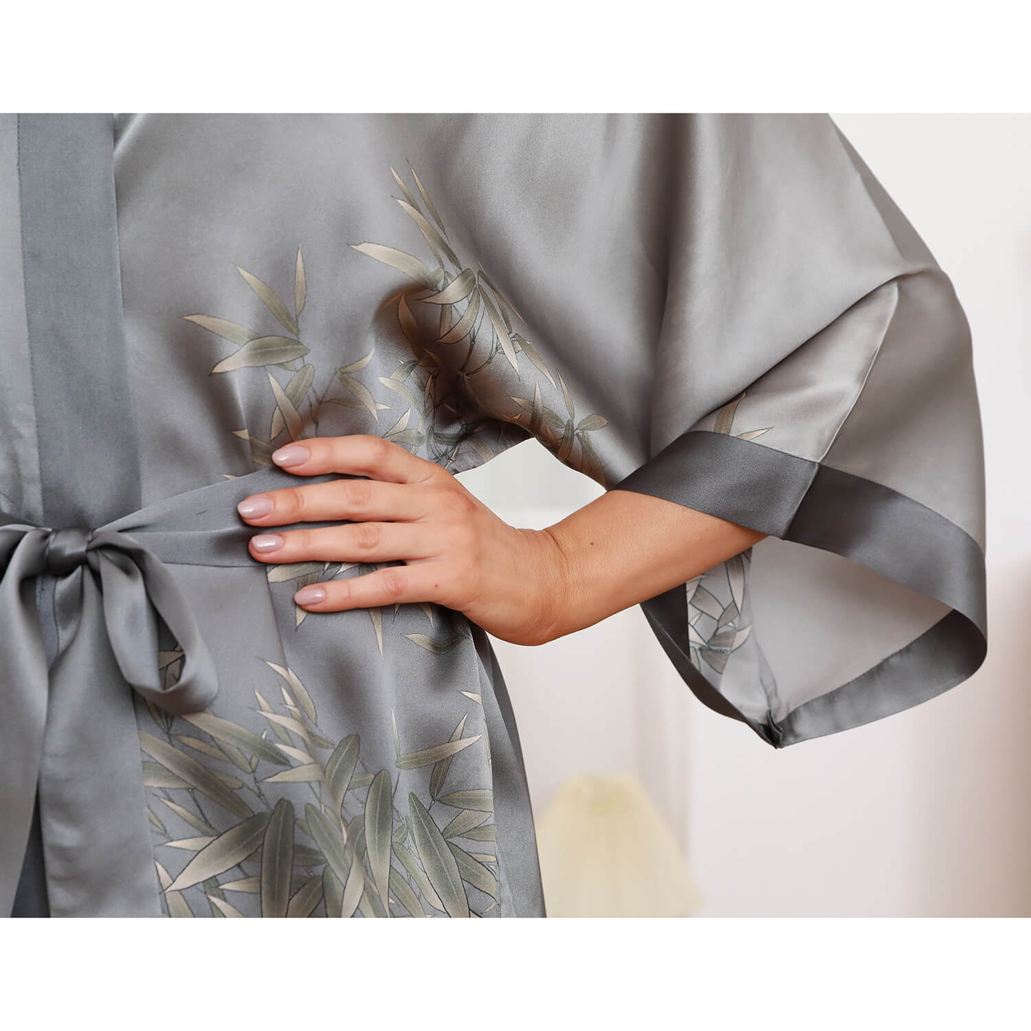 100% Long Silk Kimono Robe Handpainted bamboo Women's Silk Nightwear - slipintosoft