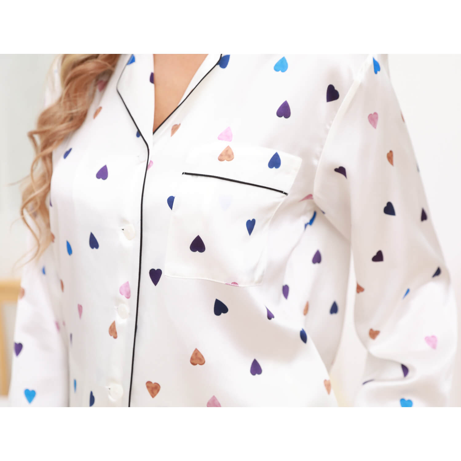 100% Mulberry Silk Printed Pajamas Set Love heart Ladies Gorgeous Silk Sleepwear - slipintosoft