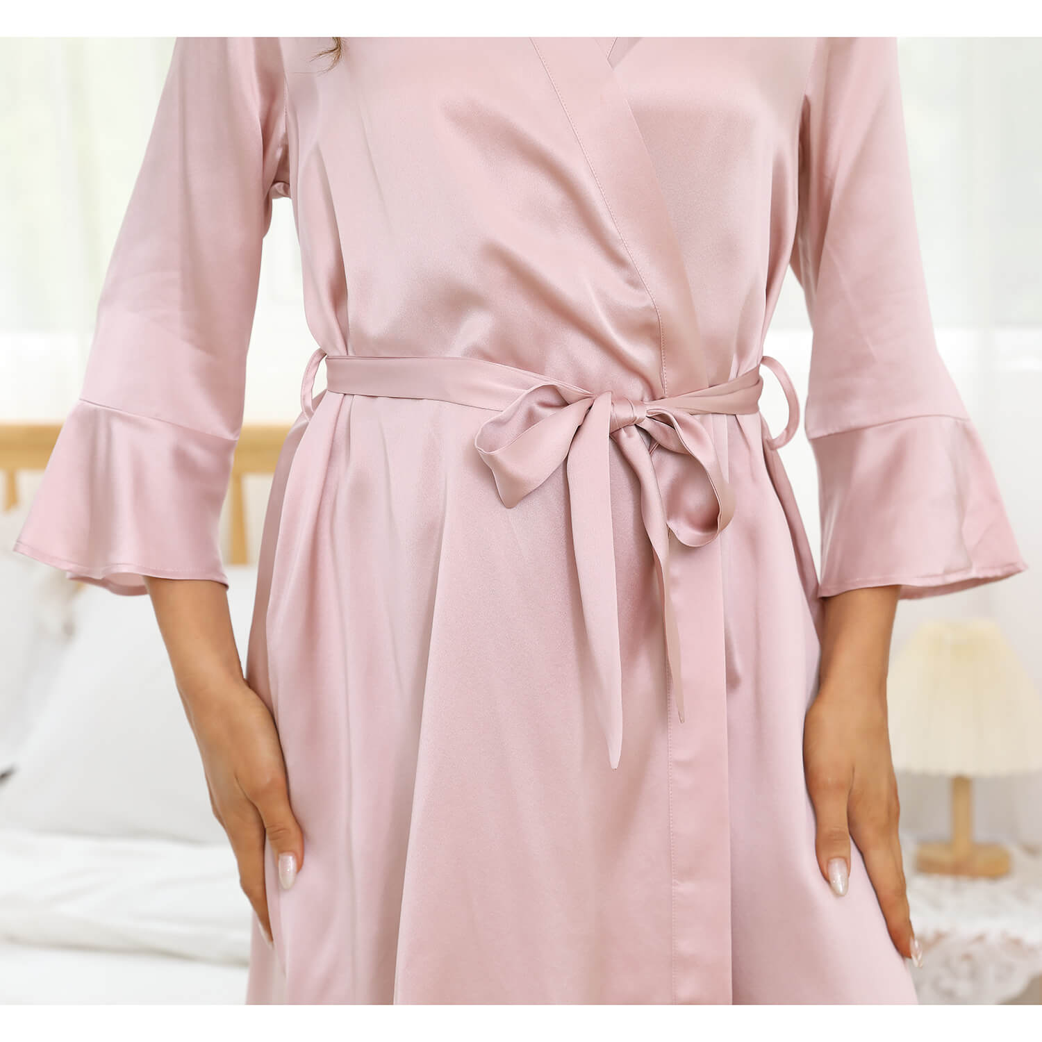 100% Mulberry Silk Robe For Women Elegant Silk Ruffle Bathrobe For Summer - slipintosoft