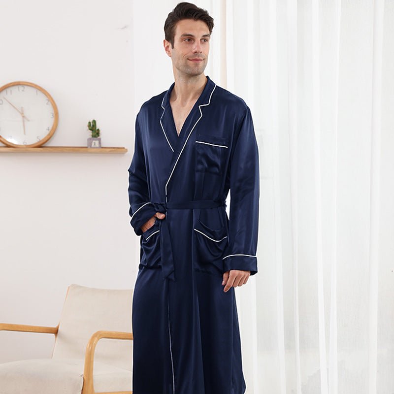 Long Sleeves Silk Robe for Men Luxury Pure Silk Bathrobe Sleepwear