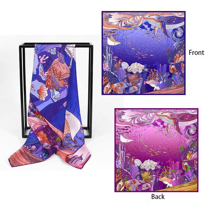 16 Momme Mulberry Silk Double-Sided Two-Color Printing Square Silk Scarf - slipintosoft