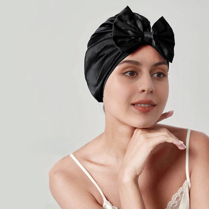 19 Momme Women Elegant Bowknot Silk Sleep Caps Sleeping for Hair - slipintosoft