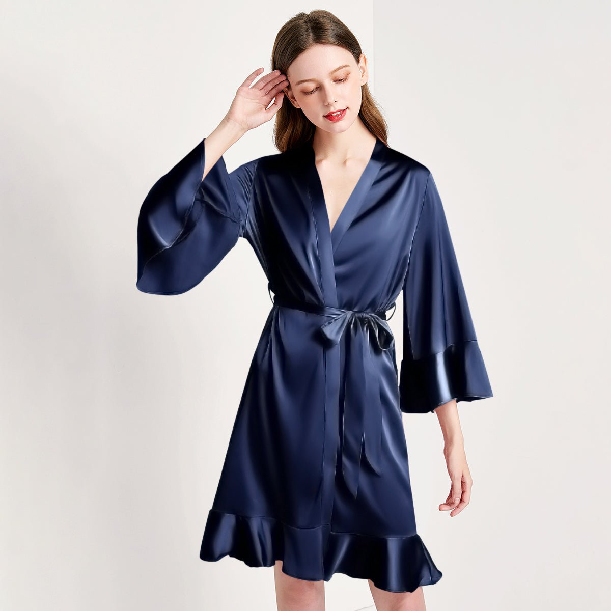 Womens Silk Nightgown & Ruffle Robe Set Elegant Silk Sleepwear For Sum