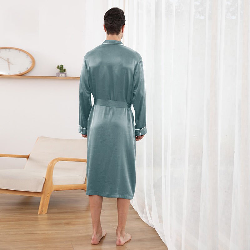 Long Sleeves Silk Robe for Men Luxury Pure Silk Bathrobe Sleepwear