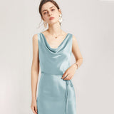 22 Momme Elegant Sleeveless Women's Silk Dress Cowl Neck Midi Silk Dress - slipintosoft