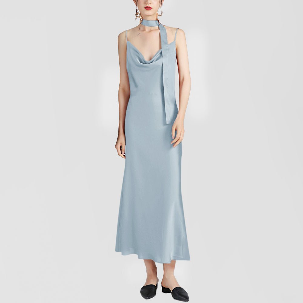 River Nymph | Grey Pure Silk Slip Dress | Knee Length with Adjustable  Straps | 22 Momme | Float Collection