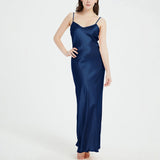 22 Momme Womens Full Length Silk Dress Chic Ankle Length Dress 100% Mulberry Silk Dress