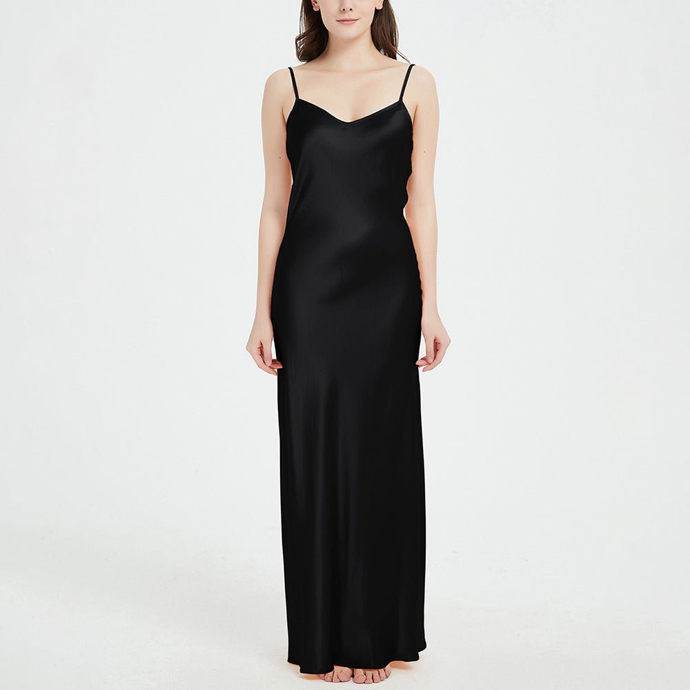 22 Momme Womens Full Length Silk Dress Chic Ankle Length Dress 100% Mulberry Silk Dress - slipintosoft