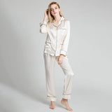 Luxury Long Sleeves Silk Pajamas Set Silk Sleepwear For Women with pockets