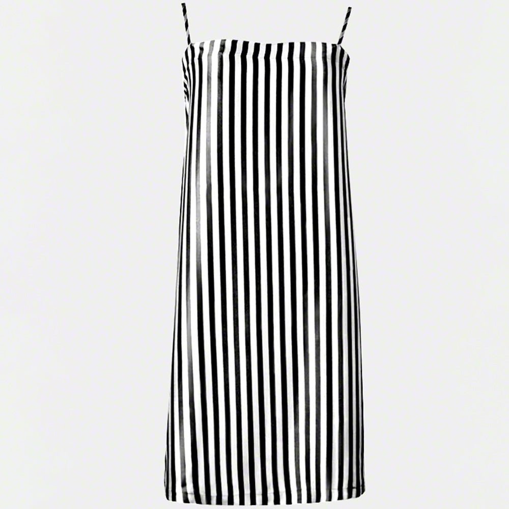 Classic Ladies Black and White Stripes Silk Slips 100% Mulberry Silk Nightgown Sleepdress