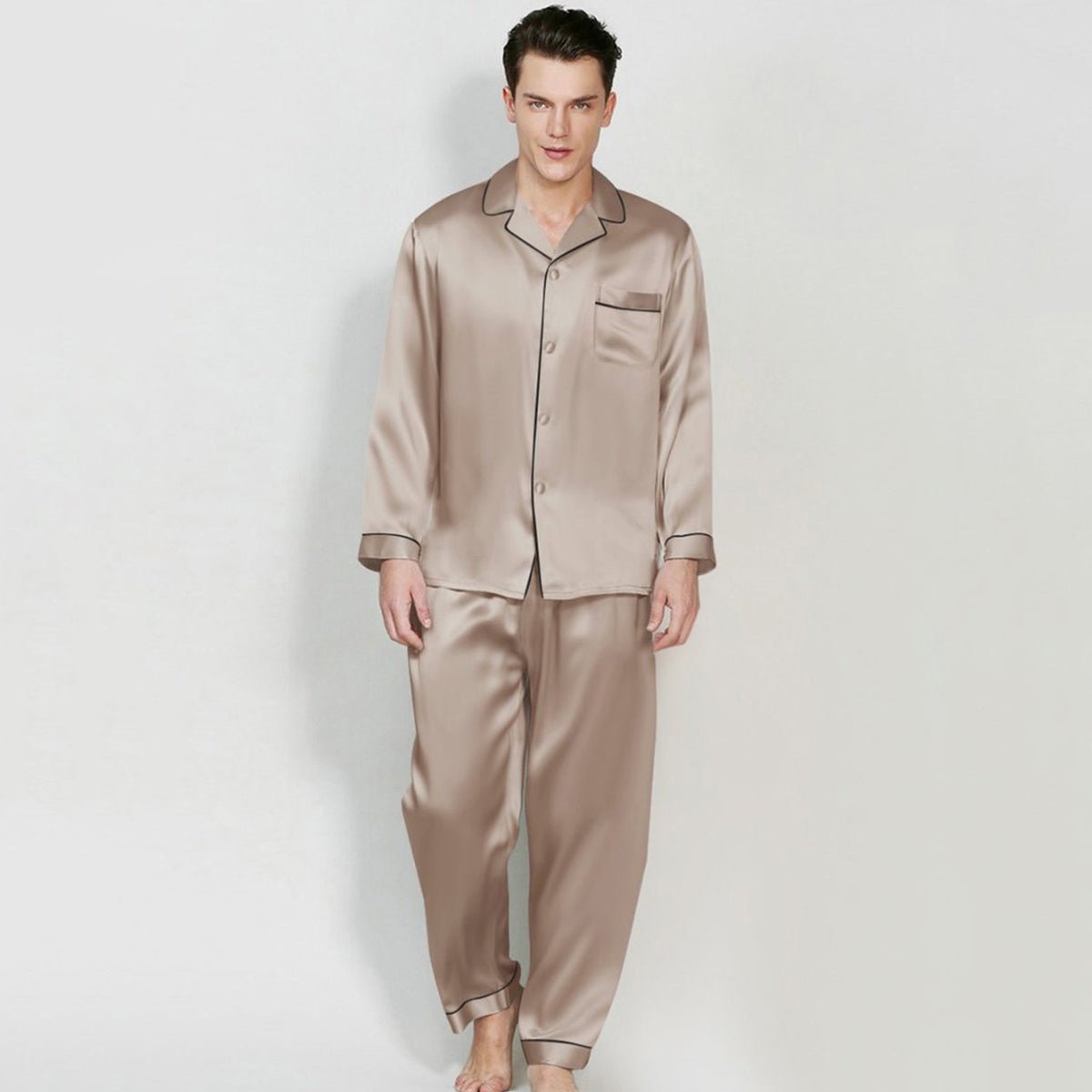 Mens Silk Satin Pajamas Pj Set Top and Bottom Sleepwear Nightwear Casual  pijamas 