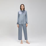 Best Womens Solid Color Silk Pajamas Long Mulberry Silk Pjs 100% Silk Sleepwear