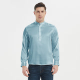 22 Momme Luxury Silk Pullover Shirt For Men 100%  Pure Silk Long Sleeves Four Buttons Stand Collar Top