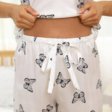 Butterfly Silk Camisole Set for Women V Neck Silk Sleepwear - slipintosoft