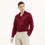 Luxury Stand Collar 22 Momme Silk Shirt For Men 100% Silk Hidden Button Long Sleeves Top -  slipintosoft
