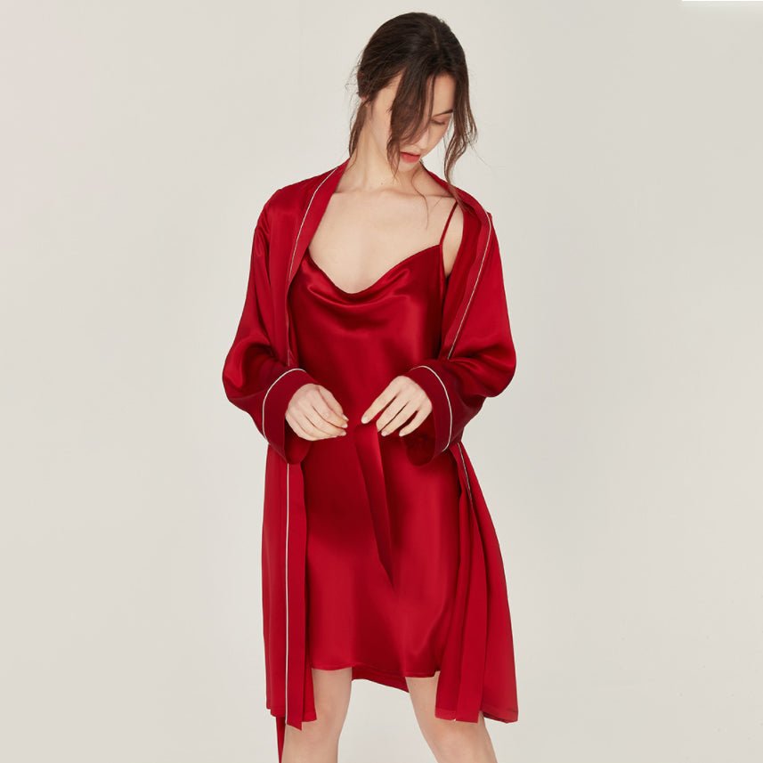 Luxury Silk Nightgown And Robe Set For Women Classic Long Sleeves Silk