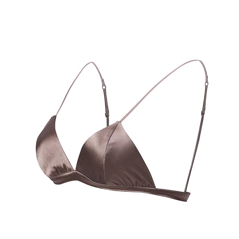 Women's Silk Soft Cup Wireless Bra Triangle Bralette Top with Smooth Satin  белье