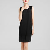 Classic Womens Black Silk Dresses 100% Pure Silk Round Neck Sleeveless Dress