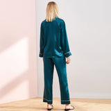 Dark Green Piped Full Length Silk Pyjama Set For Women - slipintosoft