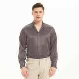 Luxury Stand Collar 22 Momme Silk Shirt For Men 100% Silk Hidden Button Long Sleeves Top -  slipintosoft