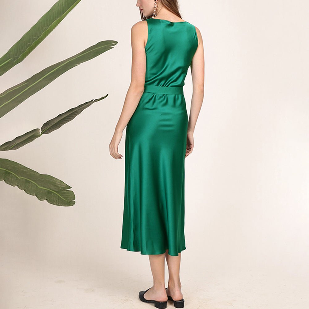 Elegant Pure Silk Ladies Length Dress Silk Cowl Neck Dress