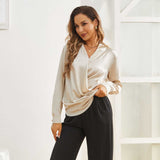 Elegant Womens Silk Blouse 100% Silk Wrap Blouse Long Sleeves Loose Silk Blouse - slipintosoft