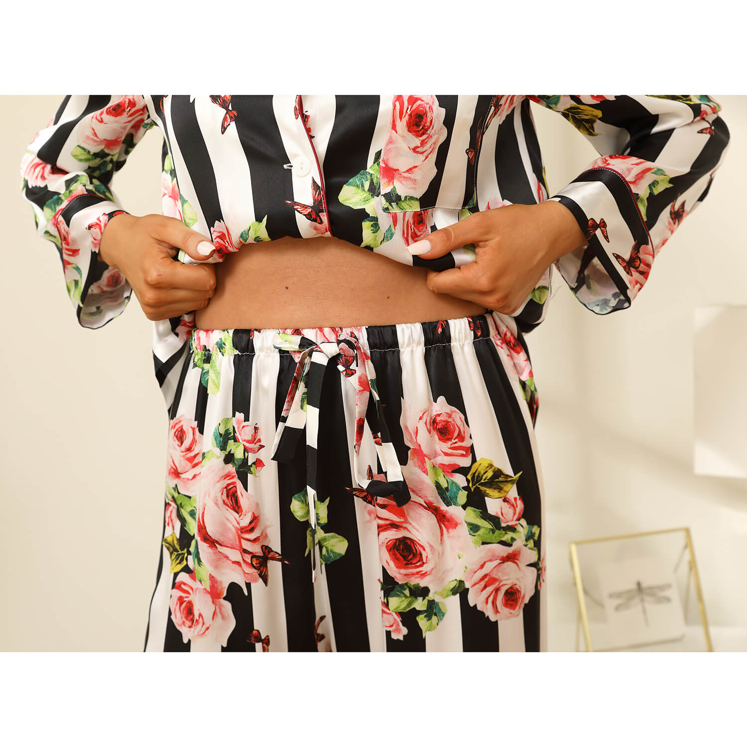 Floral Silk Pajama Set For Women's Best Nice Long Ladies Luxury Mulberry Silk Pyjama Set - slipintosoft